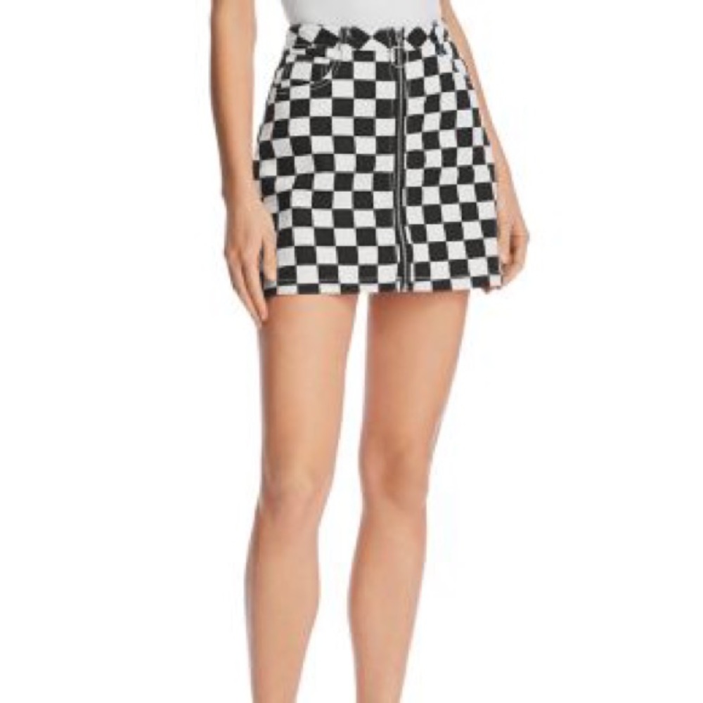 Checkered denim skirt